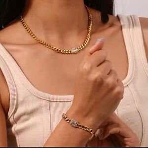 18K Gold Plated Cuban Chain Necklace and Bracelet Set